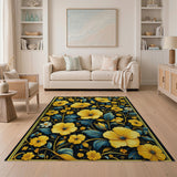 Vibrant Yellow Poppy Floral Area Rug