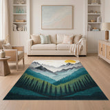 Teal Mountain Sunrise Washable Area Rug