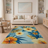 Teal Hibiscus Coastal Area Rug