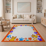 Playful Cartoon Cats Paws Border Rug