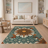 Teal Geometric Sunburst Southwestern Area Rug