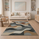 Wavy Grey Abstract Area Rug