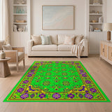 Emerald Green Traditional Persian Rug with Gold Borders