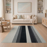 Bold Vertical Striped Black White Woven Rug