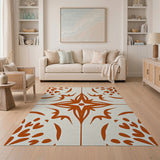 Burnt Orange Floral Tile Pattern Area Rug