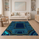 Futuristic Neon Circuit Geometric Area Rug