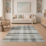 Beige Grey Plaid Distressed Area Rug