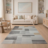 Modern Geometric Grey Beige Block Area Rug