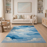 Blue and Teal Layered Blue Clouds Geometric Area Rug