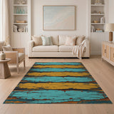 Distressed Teal Yellow Barnwood Plank Rug