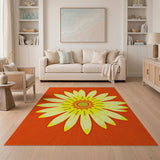 Vibrant Orange Sunflower Geometric Area Rug