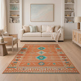 Orange Terracotta Teal Southwestern Geometric Area Rug