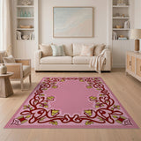 Pink Ornate Floral Vine Border Rug