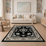 Elegant Black White Floral Persian Area Rug