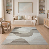 Beige and Neutral Abstract Neutral Wave Area Rug