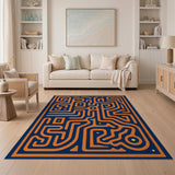 Orange Maze Labyrinth Geometric Area Rug