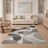 Modern Curved Abstract Grey Area Rug