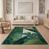 Emerald Green Palm Leaf Area Rug with Gold Accents