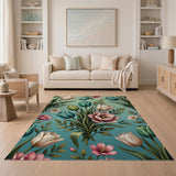 Teal Tulip Floral Vintage Area Rug