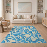 Swirling Blue Waves Abstract Area Rug