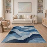 Fluid Blue and Teal Fluid Blue Waves Abstract Area Rug