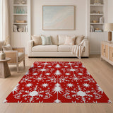 Festive Red Papercut Snowflake Pine Rug