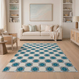Blue and Teal Teal Geometric Floral Area Rug