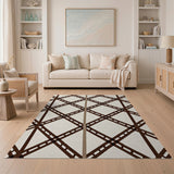 Brown Trellis Lattice Area Rug on Beige