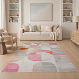 Curved Geometric Abstract Area Rug in Pink Orange