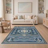 Blue Nautical Compass Anchor Area Rug