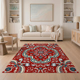 Red Traditional Persian Vibrant Red Persian Medallion Area Rug