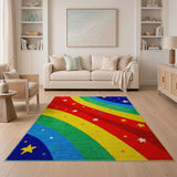 Rainbow Wavy Stripes with Stars Kids Area Rug