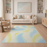 Abstract Blue Teal Waves Yellow Rug