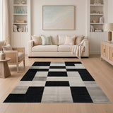Black and White Geometric Modern Black White Geometric Area Rug