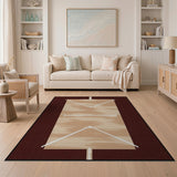 Tan Geometric Line Rug with Brown Border