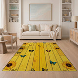Sunflower Butterfly Yellow Wood Plank Rug
