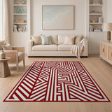 Bold Red Geometric Maze Geometric Modern Area Rug