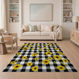 Yellow Sunflower Black White Gingham Area Rug