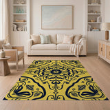 Ornate Black Floral Yellow Area Rug