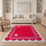 Vintage Red Scalloped Daisy Rug
