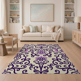 Purple Purple Damask Floral Area Rug
