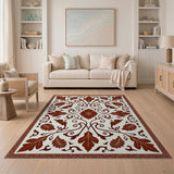 Ornate Terracotta Leaf Persian Area Rug