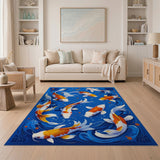 Vibrant Koi Fish Swimming in Blue Waves Area Rug