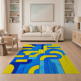 Bold Blue Yellow Geometric Modern Rug