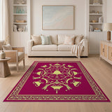 Golden Bells Scrolls Crimson Red Area Rug