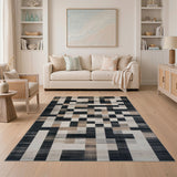 Geometric Block Area Rug Black White Grey