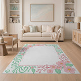 Delicate Pink Blossom Floral Border Rug