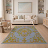 Ornate Gold Floral Light Grey Area Rug