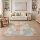 Curved Geometric Beige Area Rug