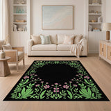 Green Foliage Pink Flower Butterfly Border Rug